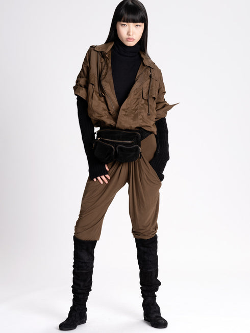 Silk Hooded Bodysuit moss brown